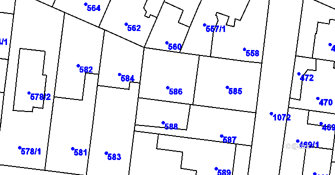 Parcela st. 586 v KÚ Čimice, Katastrální mapa