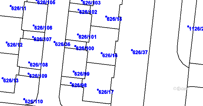 Parcela st. 626/16 v KÚ Čimice, Katastrální mapa