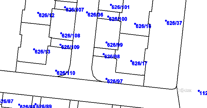 Parcela st. 626/98 v KÚ Čimice, Katastrální mapa