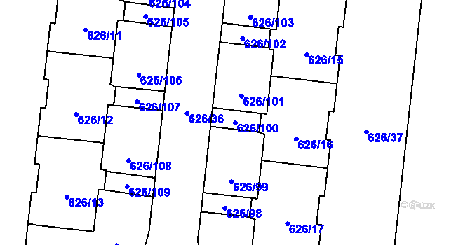 Parcela st. 626/100 v KÚ Čimice, Katastrální mapa