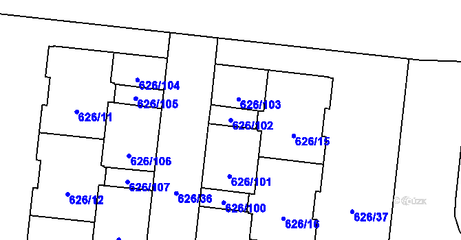 Parcela st. 626/102 v KÚ Čimice, Katastrální mapa
