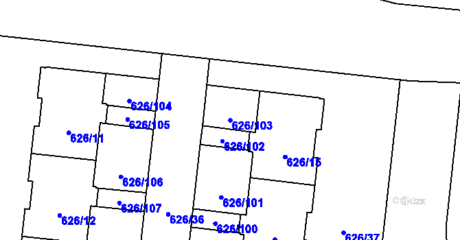 Parcela st. 626/103 v KÚ Čimice, Katastrální mapa