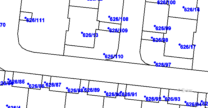 Parcela st. 626/110 v KÚ Čimice, Katastrální mapa