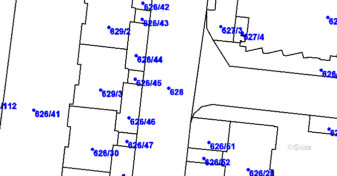 Parcela st. 628 v KÚ Čimice, Katastrální mapa