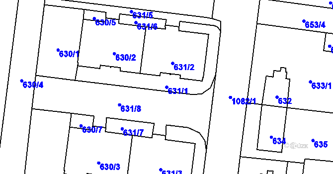Parcela st. 631/1 v KÚ Čimice, Katastrální mapa