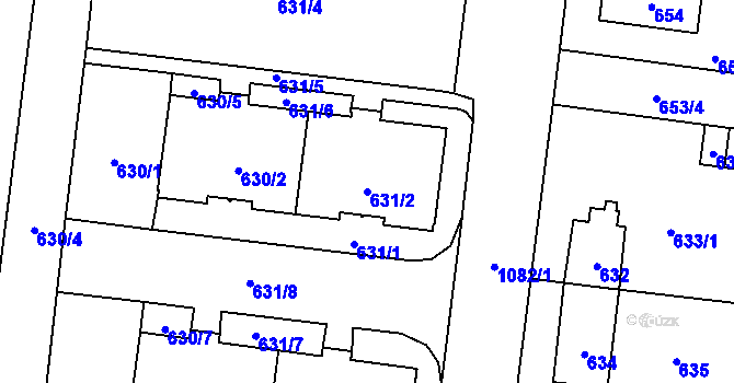 Parcela st. 631/2 v KÚ Čimice, Katastrální mapa