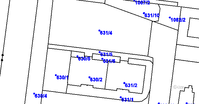 Parcela st. 631/5 v KÚ Čimice, Katastrální mapa