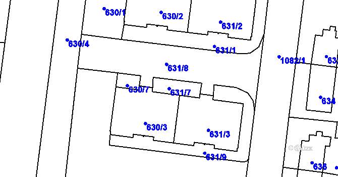 Parcela st. 631/7 v KÚ Čimice, Katastrální mapa