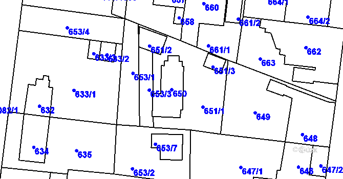 Parcela st. 650 v KÚ Čimice, Katastrální mapa