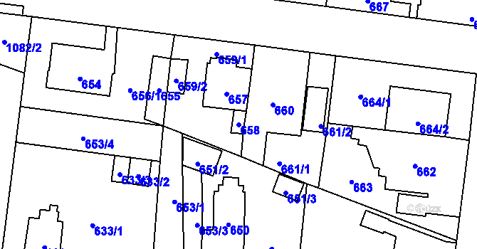 Parcela st. 658 v KÚ Čimice, Katastrální mapa