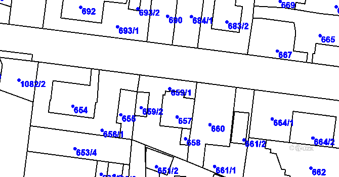 Parcela st. 659/1 v KÚ Čimice, Katastrální mapa