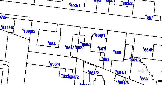 Parcela st. 659/2 v KÚ Čimice, Katastrální mapa