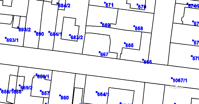Parcela st. 667 v KÚ Čimice, Katastrální mapa