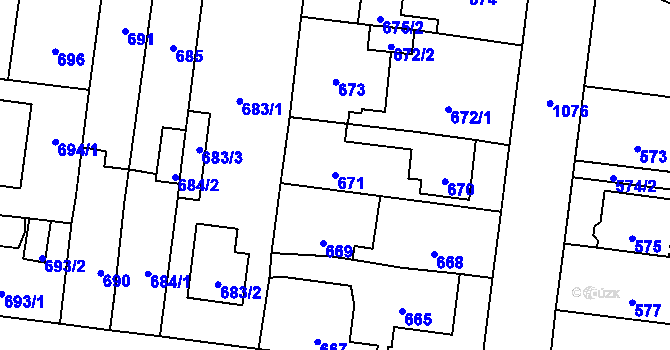 Parcela st. 671 v KÚ Čimice, Katastrální mapa
