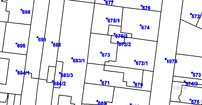 Parcela st. 673 v KÚ Čimice, Katastrální mapa