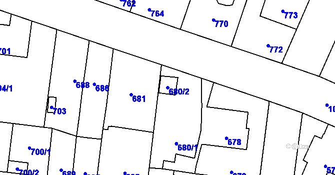Parcela st. 680/2 v KÚ Čimice, Katastrální mapa