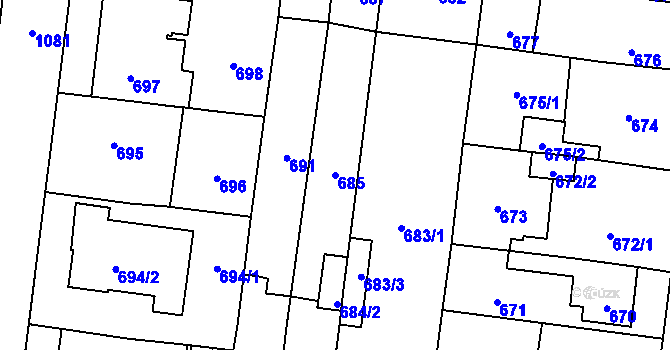 Parcela st. 685 v KÚ Čimice, Katastrální mapa