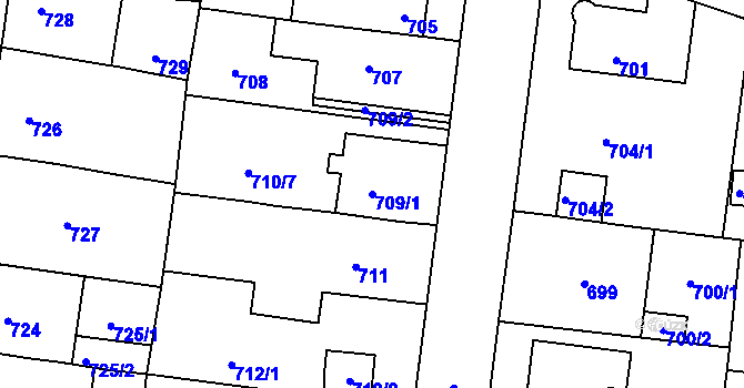 Parcela st. 709/1 v KÚ Čimice, Katastrální mapa