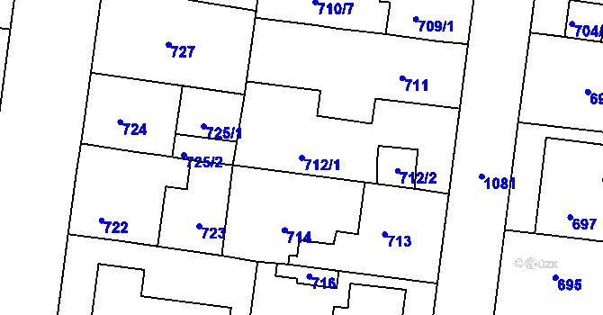 Parcela st. 712/1 v KÚ Čimice, Katastrální mapa