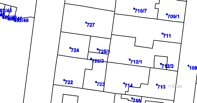 Parcela st. 725 v KÚ Čimice, Katastrální mapa