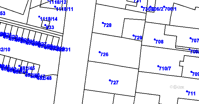 Parcela st. 726 v KÚ Čimice, Katastrální mapa