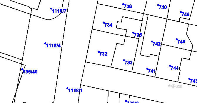 Parcela st. 732 v KÚ Čimice, Katastrální mapa