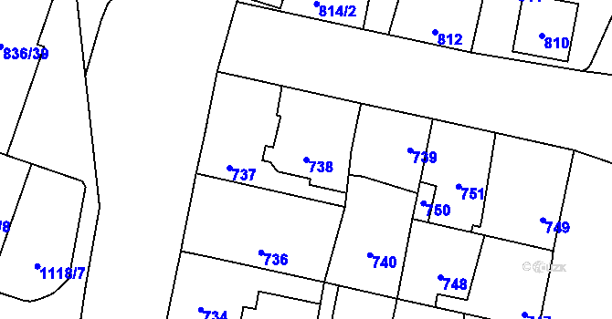 Parcela st. 738 v KÚ Čimice, Katastrální mapa