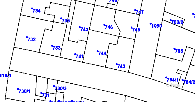 Parcela st. 744 v KÚ Čimice, Katastrální mapa