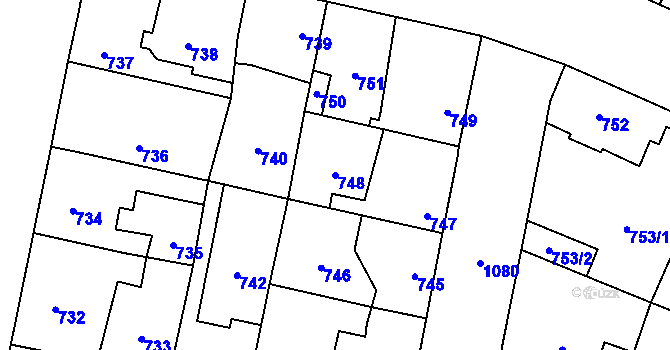 Parcela st. 748 v KÚ Čimice, Katastrální mapa