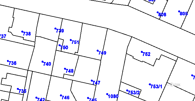 Parcela st. 749 v KÚ Čimice, Katastrální mapa
