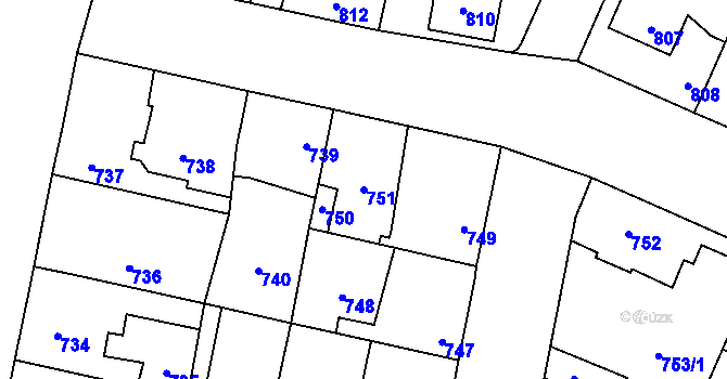 Parcela st. 751 v KÚ Čimice, Katastrální mapa