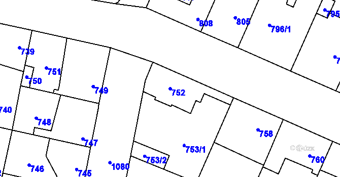 Parcela st. 752 v KÚ Čimice, Katastrální mapa