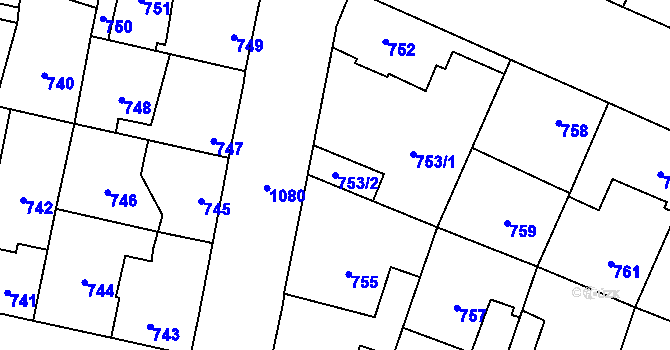 Parcela st. 753/2 v KÚ Čimice, Katastrální mapa
