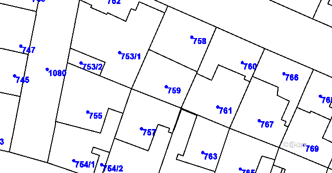 Parcela st. 759 v KÚ Čimice, Katastrální mapa