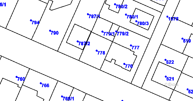 Parcela st. 778 v KÚ Čimice, Katastrální mapa