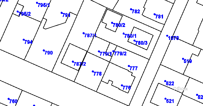 Parcela st. 779 v KÚ Čimice, Katastrální mapa