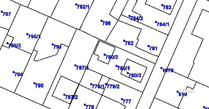 Parcela st. 780/2 v KÚ Čimice, Katastrální mapa