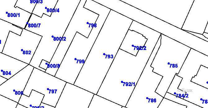 Parcela st. 793 v KÚ Čimice, Katastrální mapa