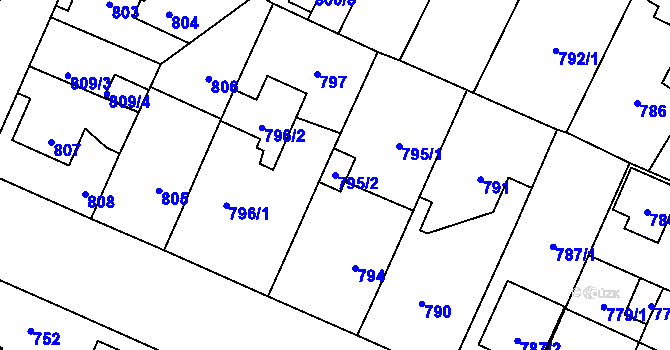 Parcela st. 795/2 v KÚ Čimice, Katastrální mapa