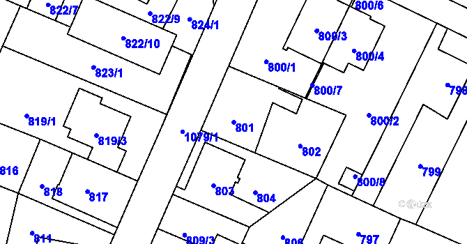 Parcela st. 801 v KÚ Čimice, Katastrální mapa