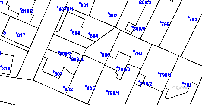 Parcela st. 806 v KÚ Čimice, Katastrální mapa