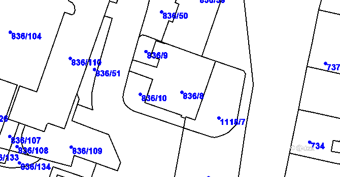 Parcela st. 836/8 v KÚ Čimice, Katastrální mapa
