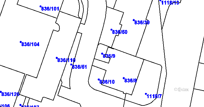 Parcela st. 836/9 v KÚ Čimice, Katastrální mapa