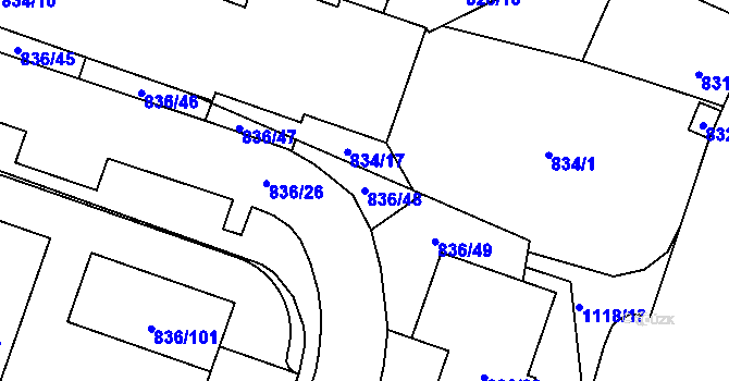 Parcela st. 836/48 v KÚ Čimice, Katastrální mapa
