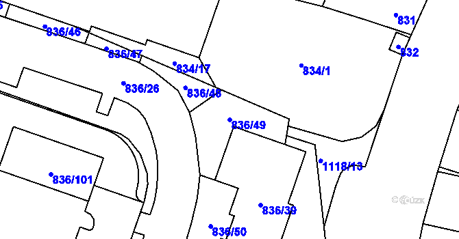 Parcela st. 836/49 v KÚ Čimice, Katastrální mapa