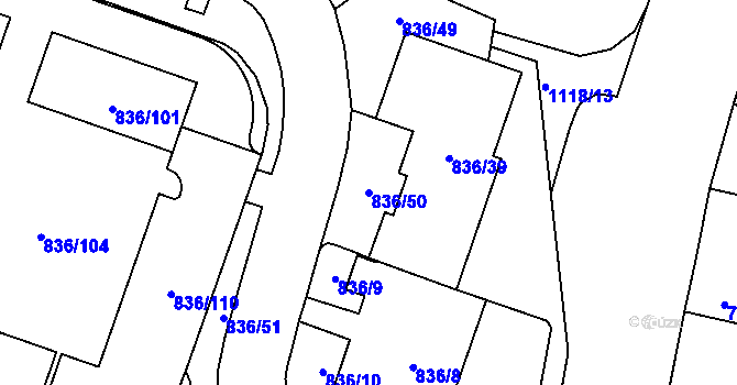 Parcela st. 836/50 v KÚ Čimice, Katastrální mapa