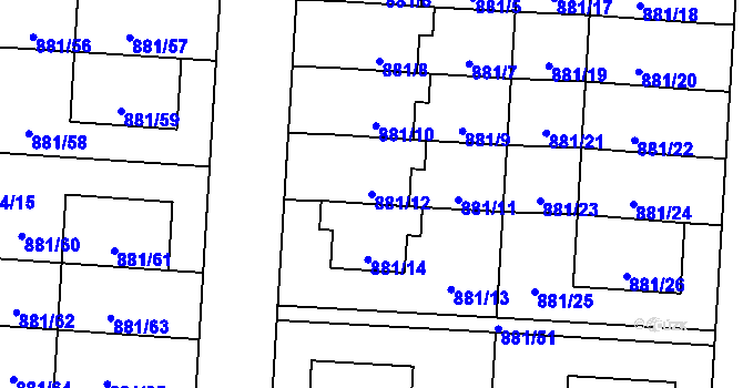 Parcela st. 881/12 v KÚ Čimice, Katastrální mapa