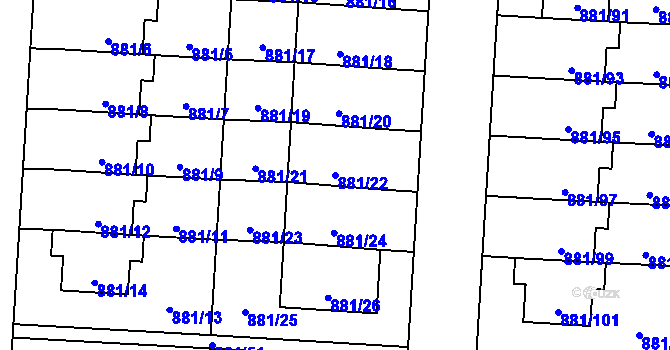 Parcela st. 881/22 v KÚ Čimice, Katastrální mapa