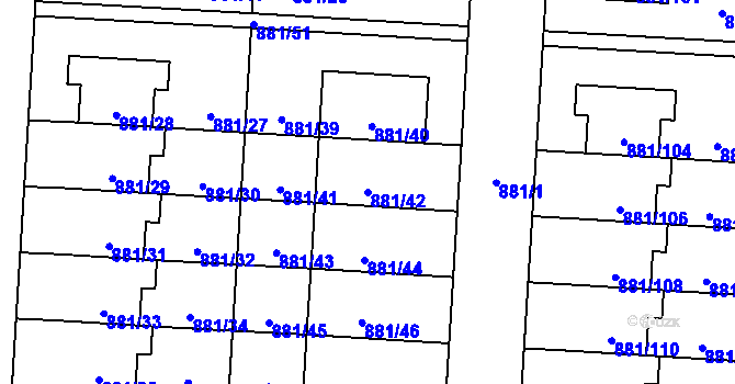 Parcela st. 881/42 v KÚ Čimice, Katastrální mapa