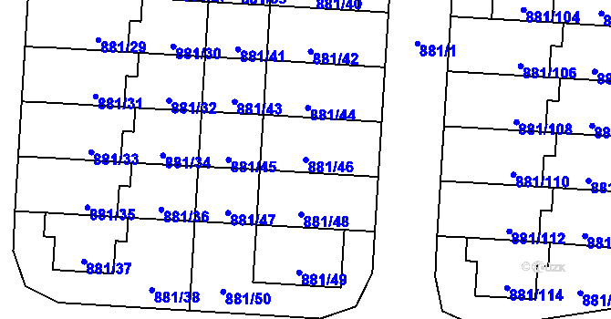 Parcela st. 881/46 v KÚ Čimice, Katastrální mapa
